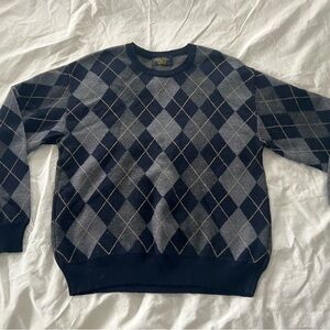 Brooks Brothers Navy and Gray Argyle Sweater - Made in Italy